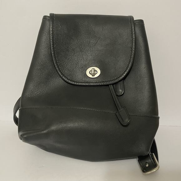 Vintage 1990s Coach 9960 Black Soft Leather Turnlock Daypack Mini Backpack Purse - Picture 2 of 14